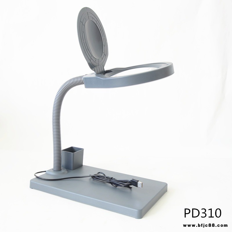廣東省多功能臺式放大鏡PD310帶環形LED燈防塵蓋工具盒觸摸開關維修照明高清光學白玻璃10X直徑128mm大視野