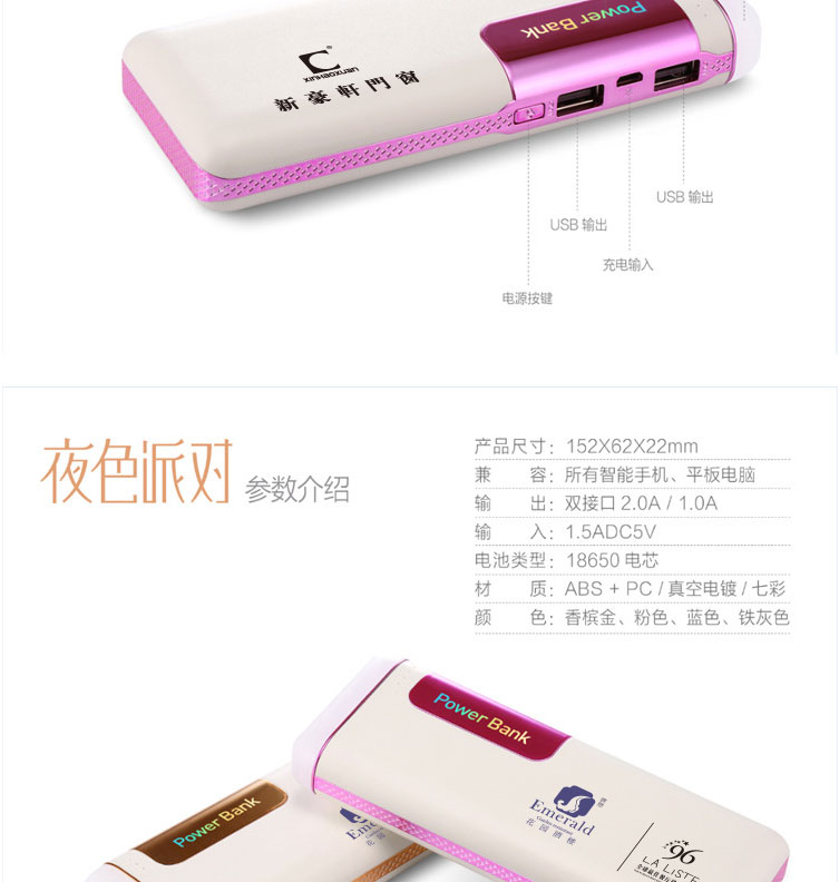 創(chuàng)意派對新款移動電源七彩變色燈片LED燈20000毫安充電寶禮品示例圖2