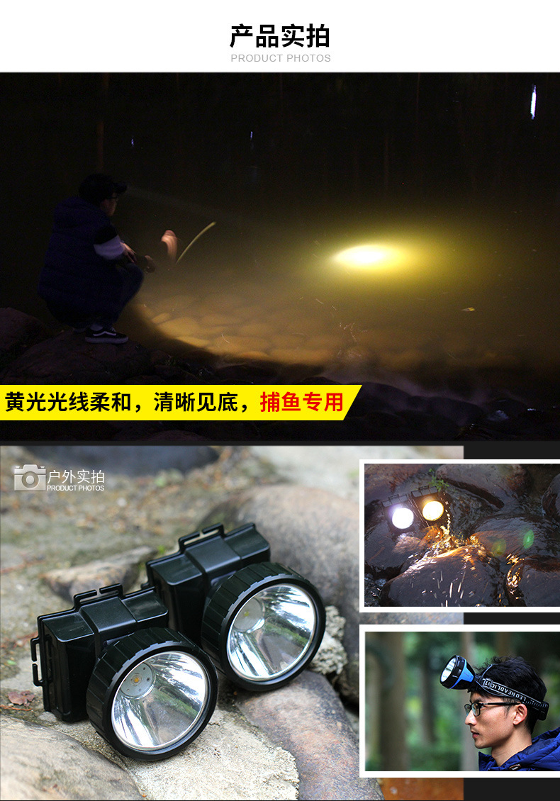 雅格LED防水頭燈強光礦燈充電遠射戶外夜釣鋰電照明頭戴式手電筒示例圖12