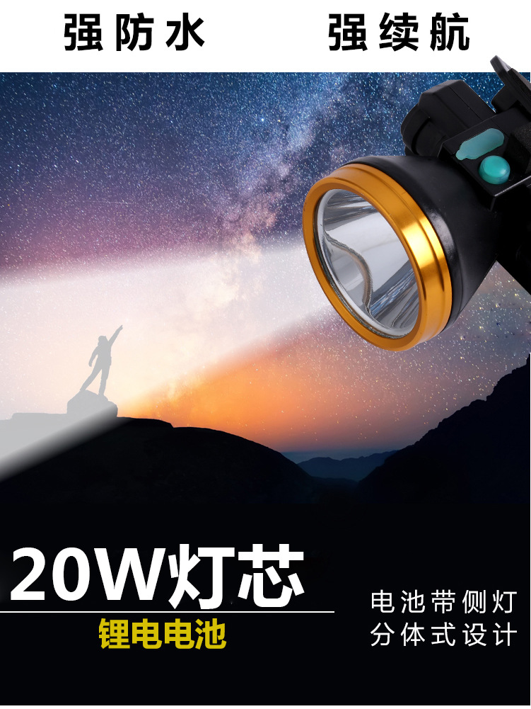 20W強光頭燈充電超亮戶外遠射LED 頭掛光 洞口礦燈手電筒示例圖2