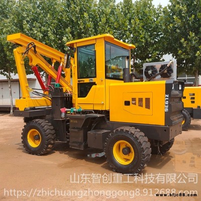 智創(chuàng) zc-1 輪式地基裝載機式打樁機 公路護欄鋼管打樁設(shè)備 裝載機式打樁機