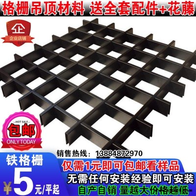 集成吊頂鋁格柵鐵格柵天花吊頂塑料網格子方格吊頂材料自裝葡萄架格欄天花吊頂塑料天花格欄