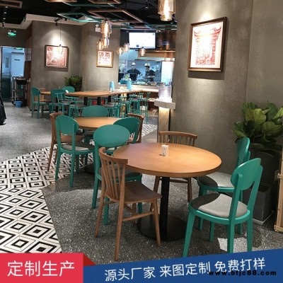 眾美德供應澄鵝鵝肉飯餐廳實木桌椅組合 批發主題餐廳圓形實木餐桌 ZMD-734溫莎椅廠家