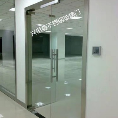 深圳商場玻璃門店鋪玻璃門黑鈦金玻璃門考勤密碼鎖玻璃門安裝維修