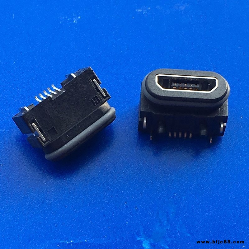 B型防水MICRO母座USB防水B TYPE插板SMT帶膠圈防水