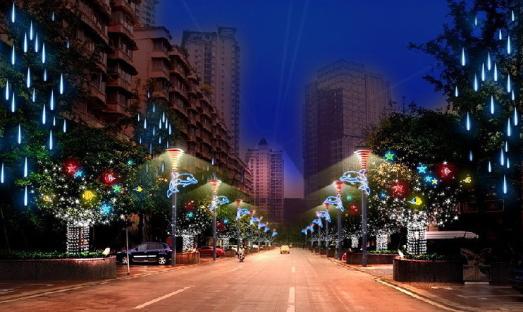 LED流星雨戶外防水景觀燈節日裝飾掛燈變色七彩庭院燈廠家直銷示例圖2