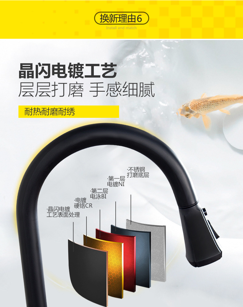 黑色廚房水龍頭冷熱抽拉式可旋轉(zhuǎn)全銅家用洗菜盆水龍頭廠家直銷示例圖8