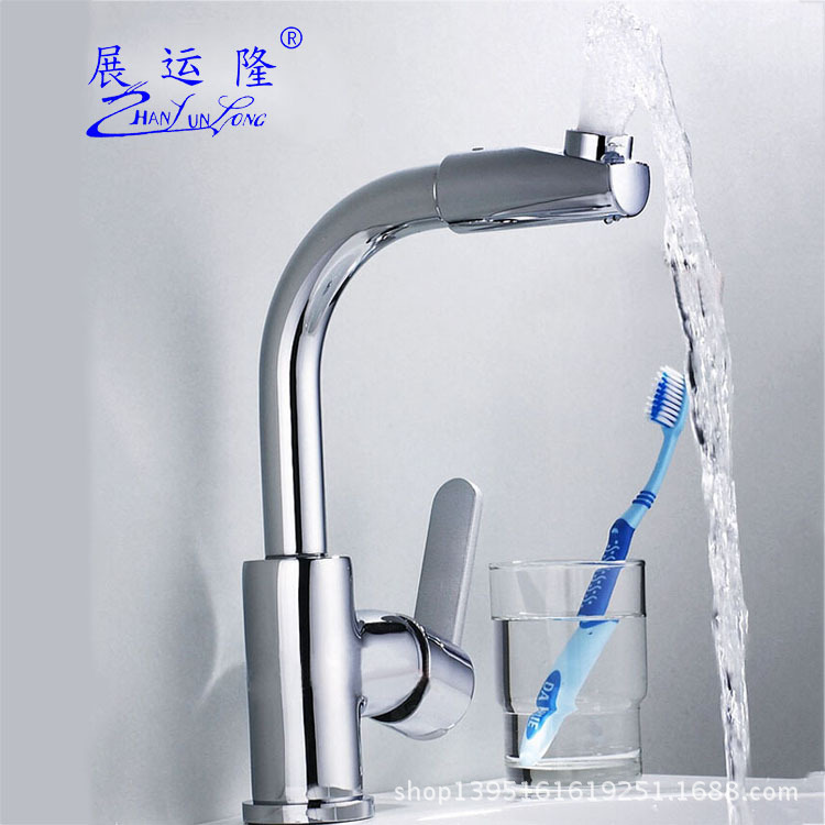 廠家批發(fā)  銅芯圓三通轉動頭廚房VS面盆冷熱水龍頭展運隆衛(wèi)浴潔具示例圖6