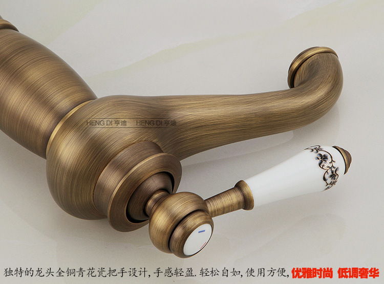 全銅歐式仿古水龍頭青花瓷加高單孔面盆龍頭藝術(shù)盆臺(tái)上盆冷熱龍頭示例圖11