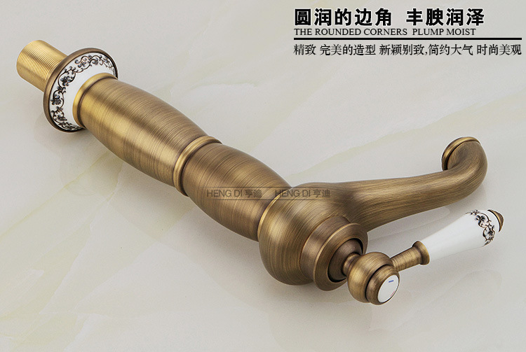 全銅歐式仿古水龍頭青花瓷加高單孔面盆龍頭藝術(shù)盆臺(tái)上盆冷熱龍頭示例圖8