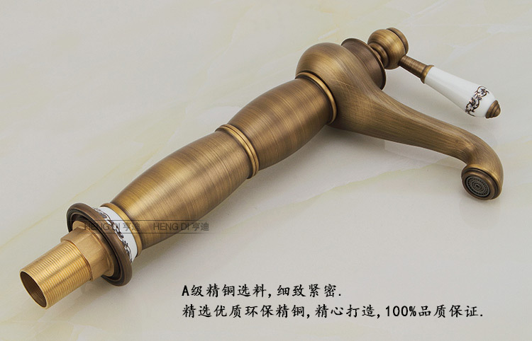 全銅歐式仿古水龍頭青花瓷加高單孔面盆龍頭藝術(shù)盆臺(tái)上盆冷熱龍頭示例圖9