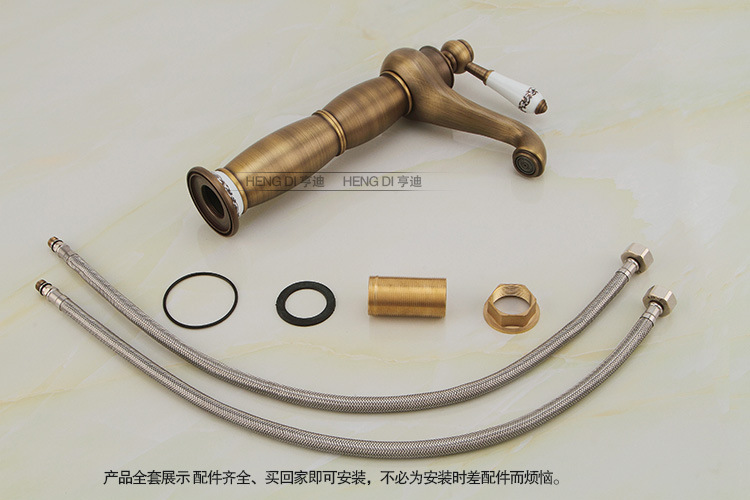 全銅歐式仿古水龍頭青花瓷加高單孔面盆龍頭藝術(shù)盆臺(tái)上盆冷熱龍頭示例圖17