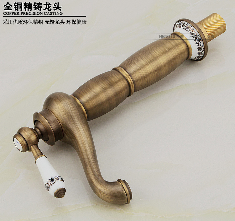 全銅歐式仿古水龍頭青花瓷加高單孔面盆龍頭藝術(shù)盆臺(tái)上盆冷熱龍頭示例圖7