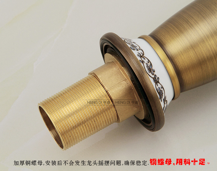 全銅歐式仿古水龍頭青花瓷加高單孔面盆龍頭藝術(shù)盆臺(tái)上盆冷熱龍頭示例圖15