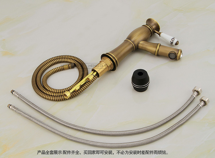 廠家批發仿古可抽拉式面盆全銅 洗臉盆洗頭冷熱水龍頭 臺下盆龍頭示例圖26