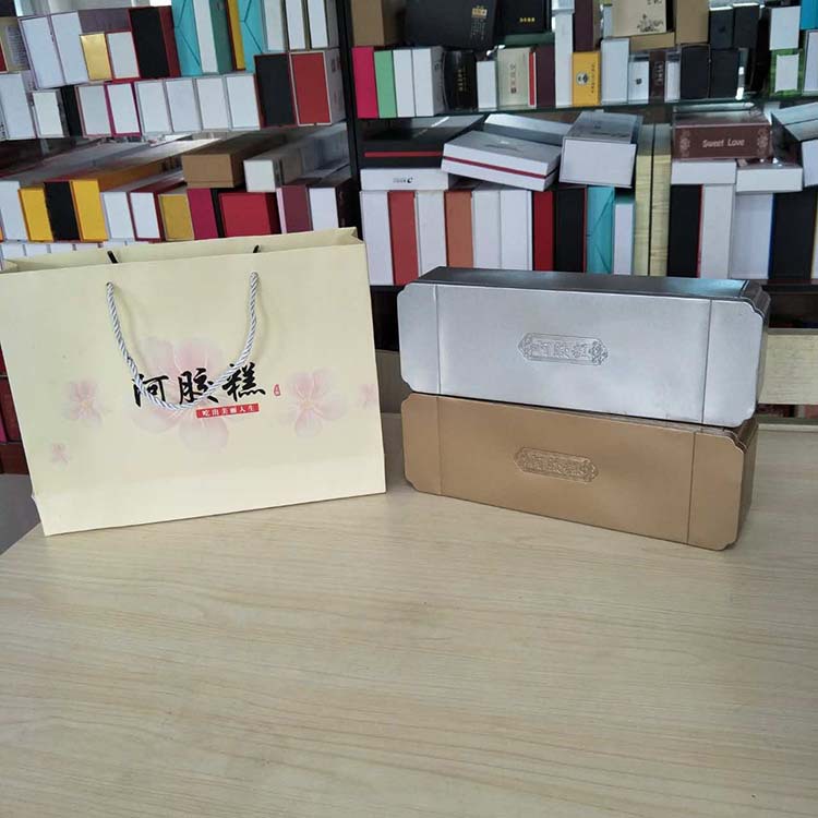 新款通用型阿膠糕禮品盒包裝長(zhǎng)方形通用阿膠鐵盒訂做300g示例圖1