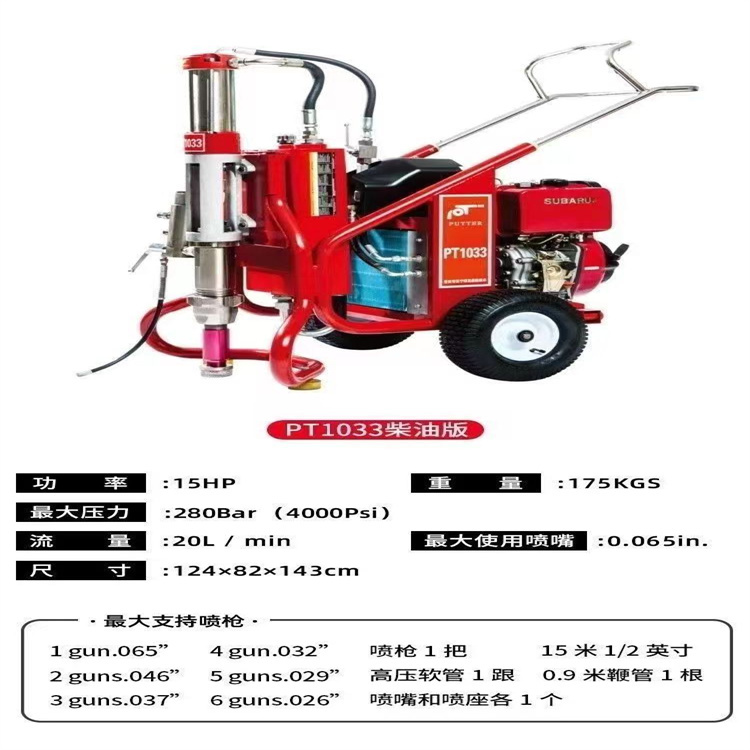 普田普特PT1033重型液壓噴粉機膩子涂料防水防火乳膠漆油漆噴涂機示例圖5