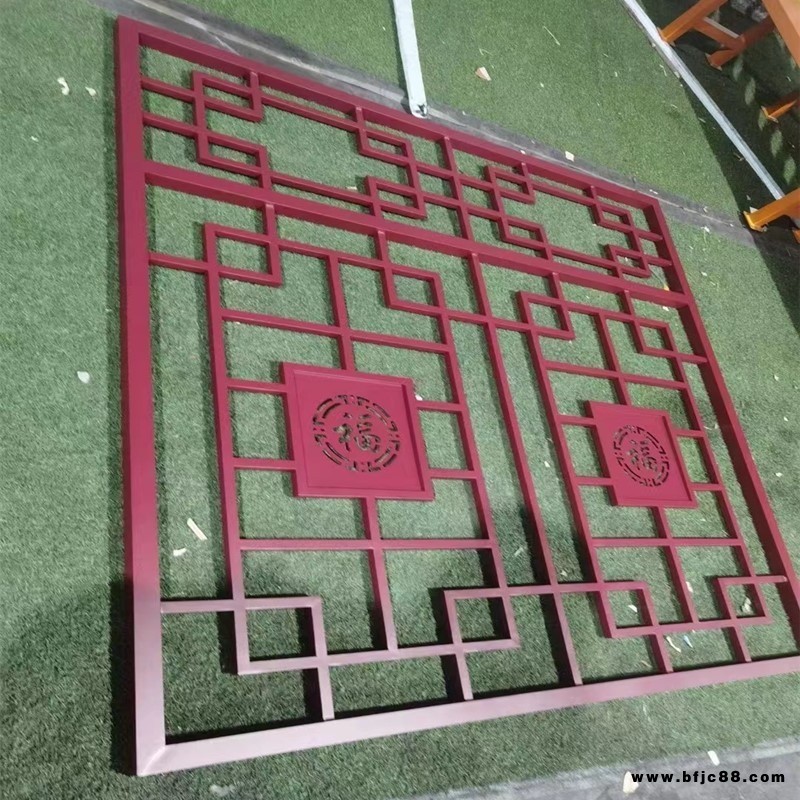 中式藝術焊接鋁合金窗花定制    木紋鋁合金格柵窗花