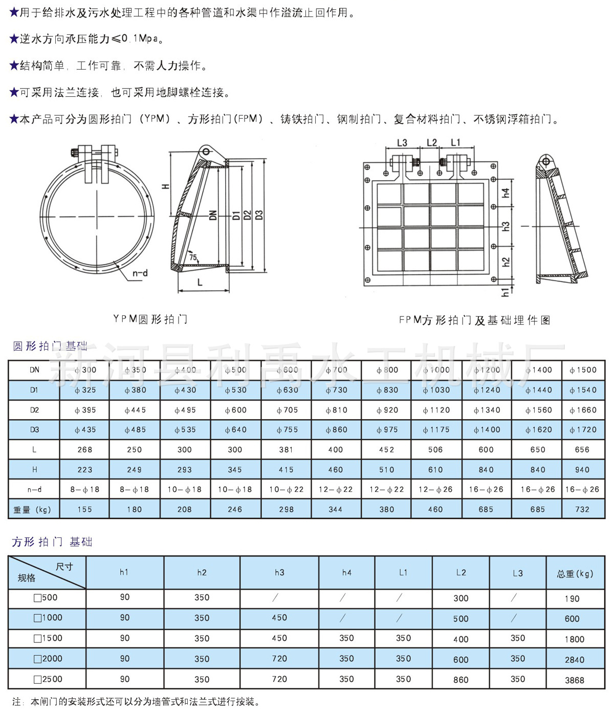 利禹水工浮箱拍門DN600mm玻璃鋼拍門復(fù)合材料拍門示例圖1