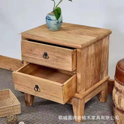 老榆木臥室床頭柜玄關(guān)抽屜柜中式實(shí)木床邊柜落地式矮柜儲(chǔ)物柜