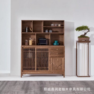 老榆木客廳餐邊柜靠墻茶葉收納柜玄關(guān)儲(chǔ)物柜新中式茶具展示柜
